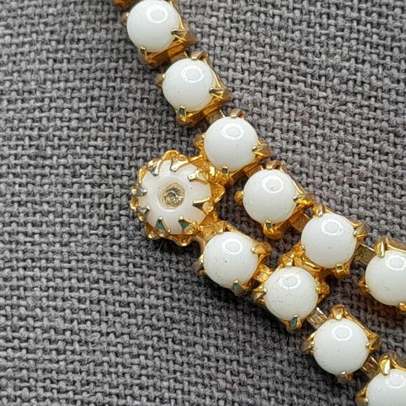 Vintage Milk Glass Beaded Choker Necklace, Gold Plated, 1960s, 15 1/2" - Picture 3 of 10